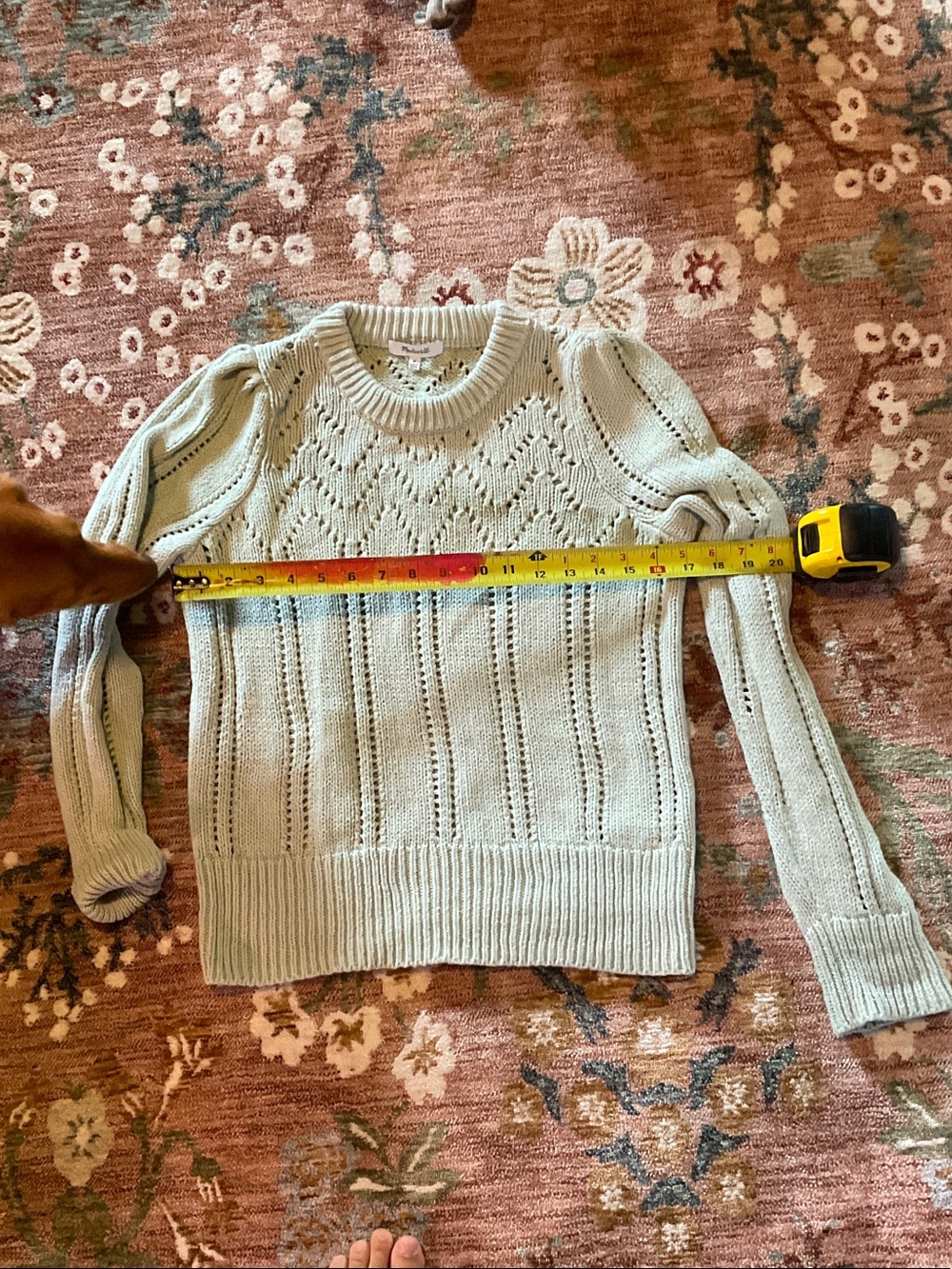 Madewell Light Sage Eyelet Knit Crewneck Sweater